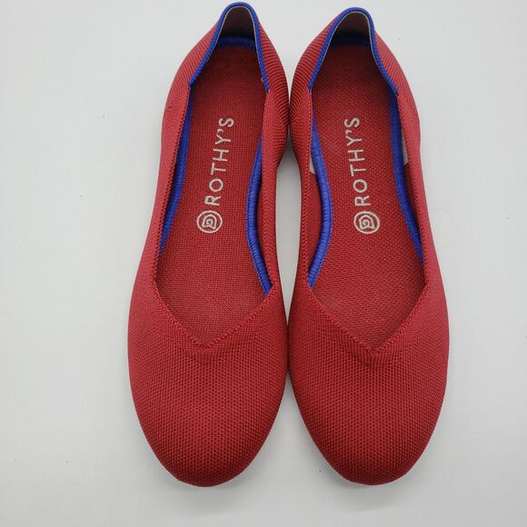 Rothy's Shoes Womens Size 10.5 Red Flat Round Toe Recycled Knit Washable Ballet - Picture 2 of 10